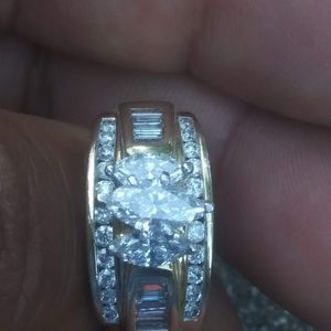 14 kt gold heavy with natural diamonds ring size 6 1/2